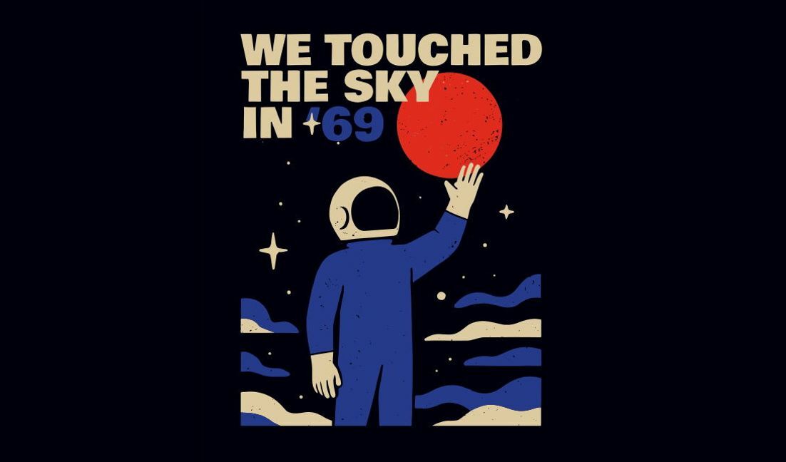 Nostalgic space exploration poster design t-shirt design template