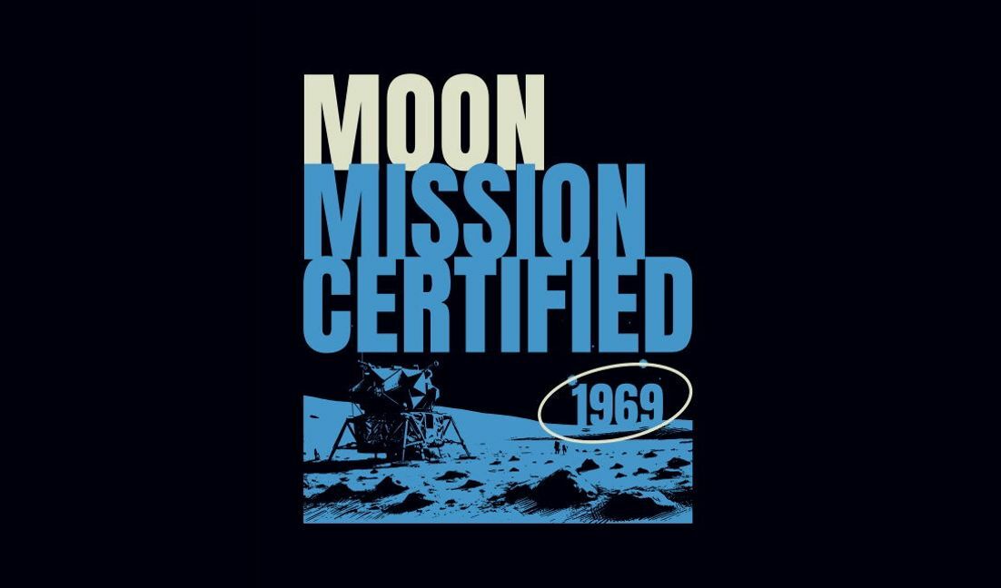 Plantilla de diseño para camiseta Diseño vintage certificado de misión lunar