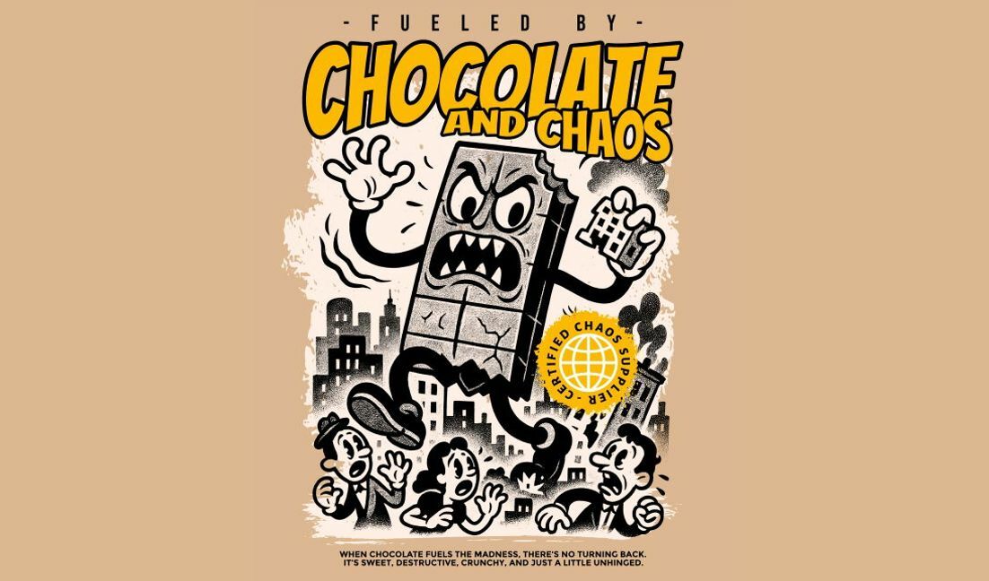 Humorous chocolate chaos graphic design t-shirt design template