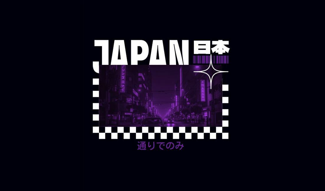 Plantilla de diseño para camiseta Diseño urbano vibrante de Japón con tipografía divertida.