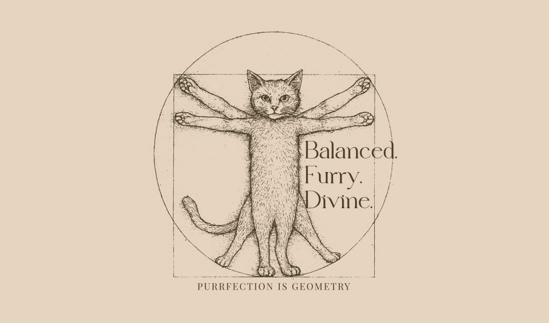 Modelo de design para camiseta Ilustração de gato brincalhão com elementos geométricos
