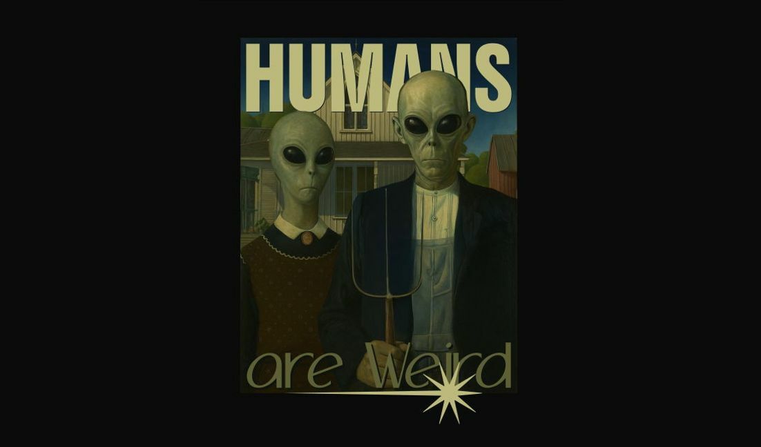 Modelo de design para camiseta Arte alienígena humorística com humanos peculiares