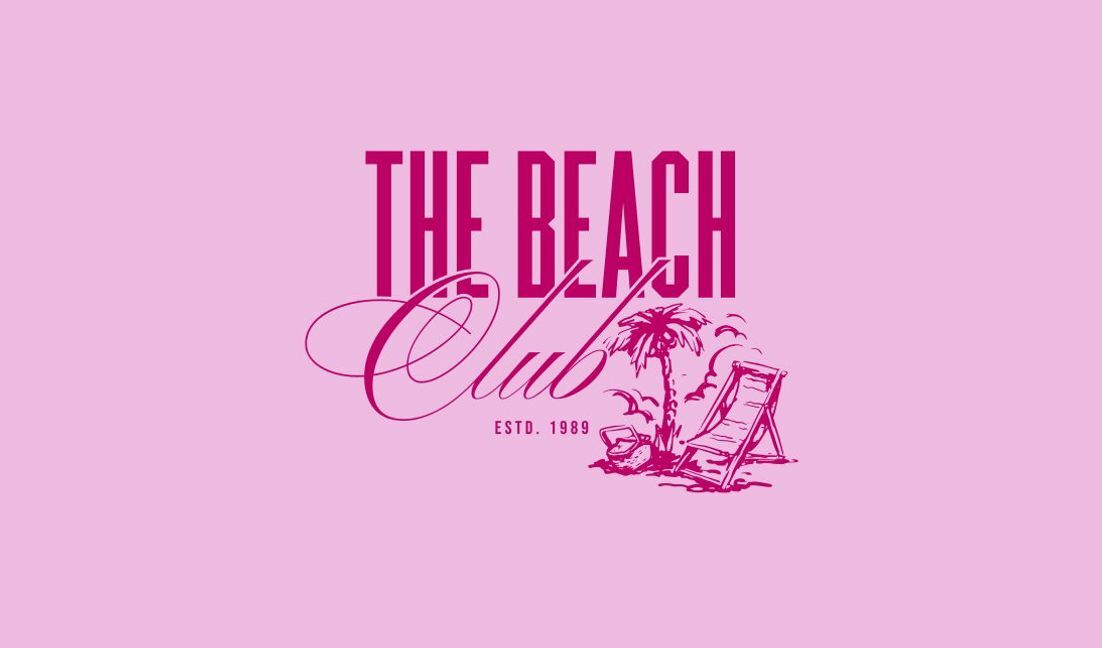 Trendy beach club logo design with palm tree t-shirt design template