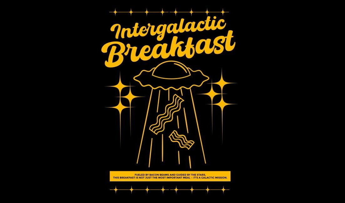Plantilla de diseño para camiseta Diseño divertido de camiseta con desayuno intergaláctico.