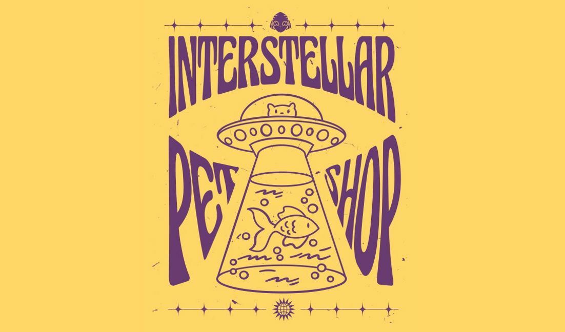 Plantilla de diseño para camiseta Diseño único de tienda de mascotas interestelar.