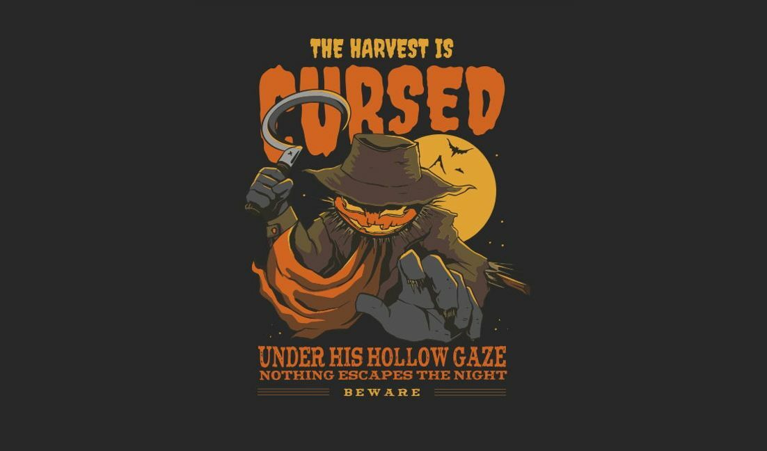 Modelo de design para camiseta Design de espantalho assustador com frases assustadoras