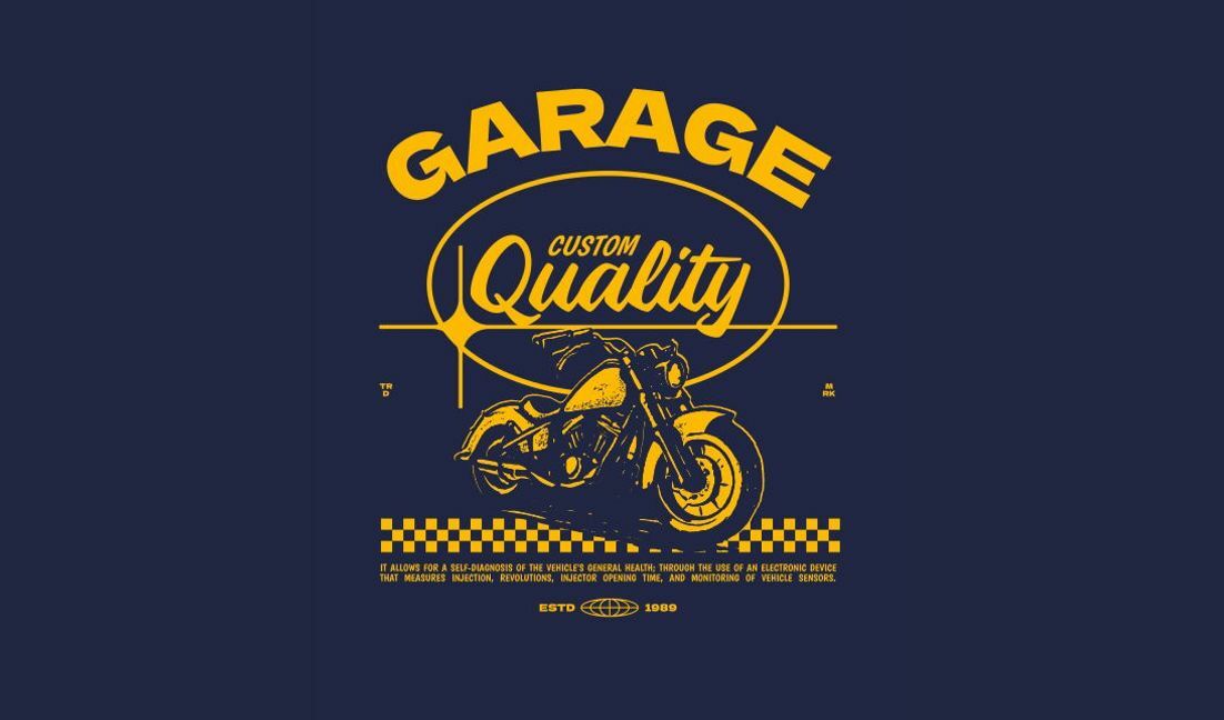 Plantilla de diseño para camiseta Diseño de motocicleta de calidad personalizada de garaje vintage