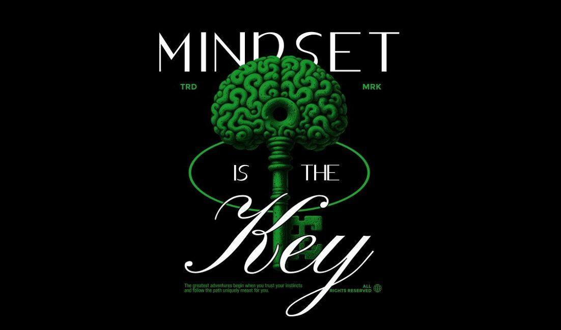 Plantilla de diseño para camiseta La mentalidad es la clave del cartel motivacional.