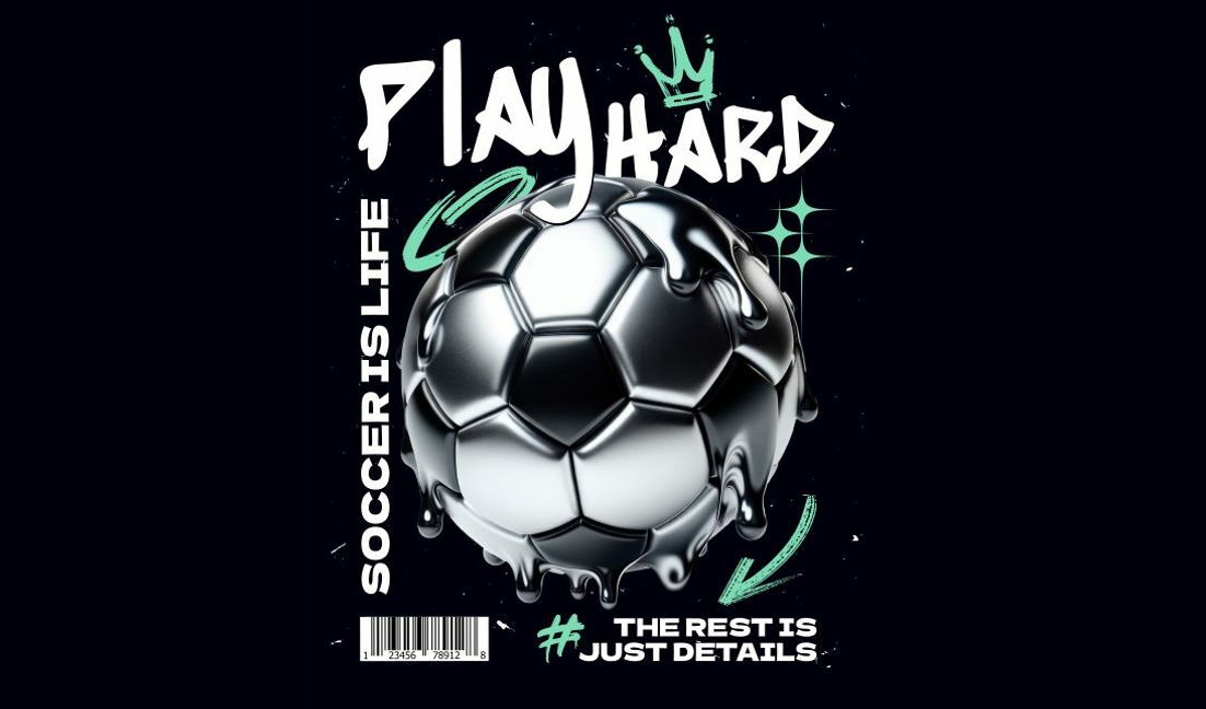 Modelo de design para camiseta Design gráfico dinâmico de futebol com citações motivacionais
