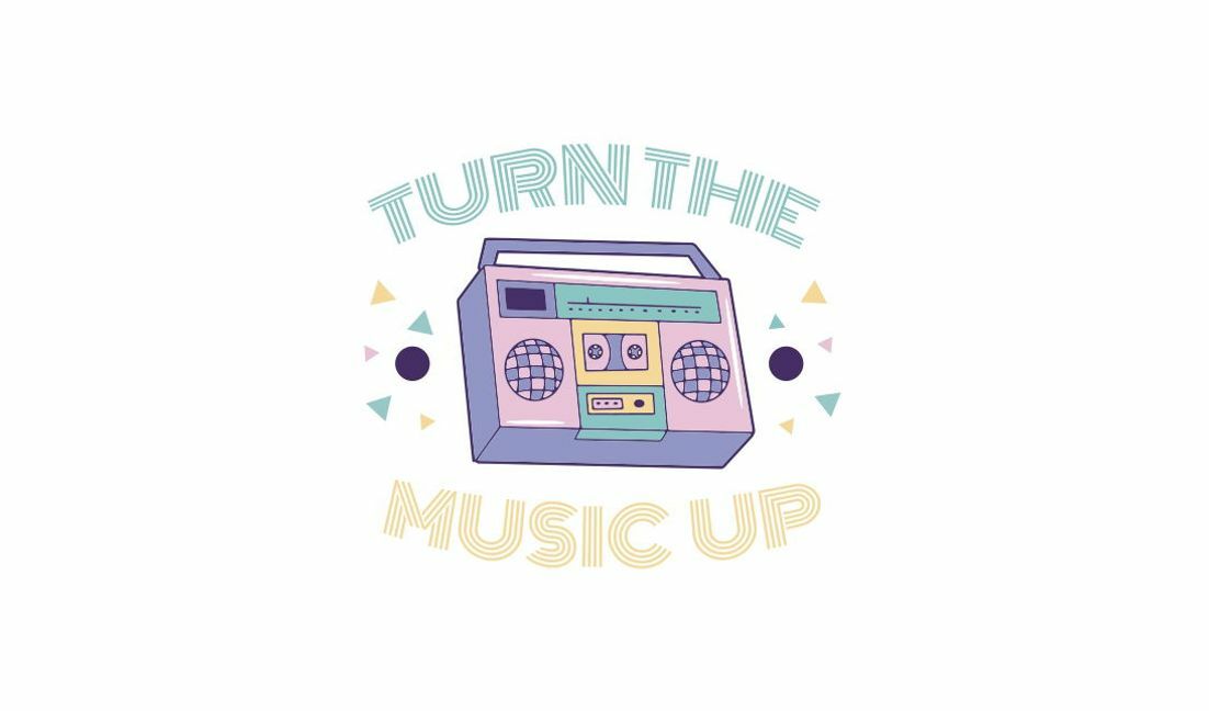 Playful boombox music quote design t-shirt design template