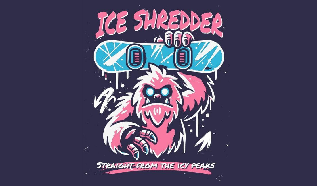 Plantilla de diseño para camiseta Diseño de snowboard yeti divertido
