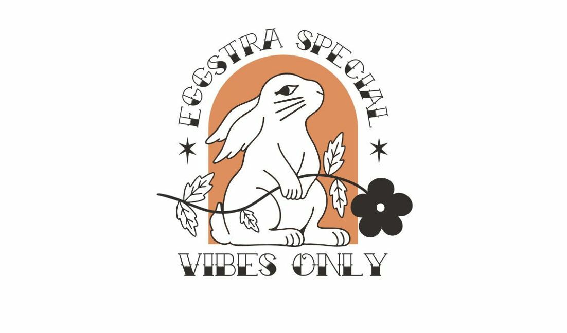 Plantilla de diseño para camiseta Diseño caprichoso de conejo y flor con vibraciones positivas.