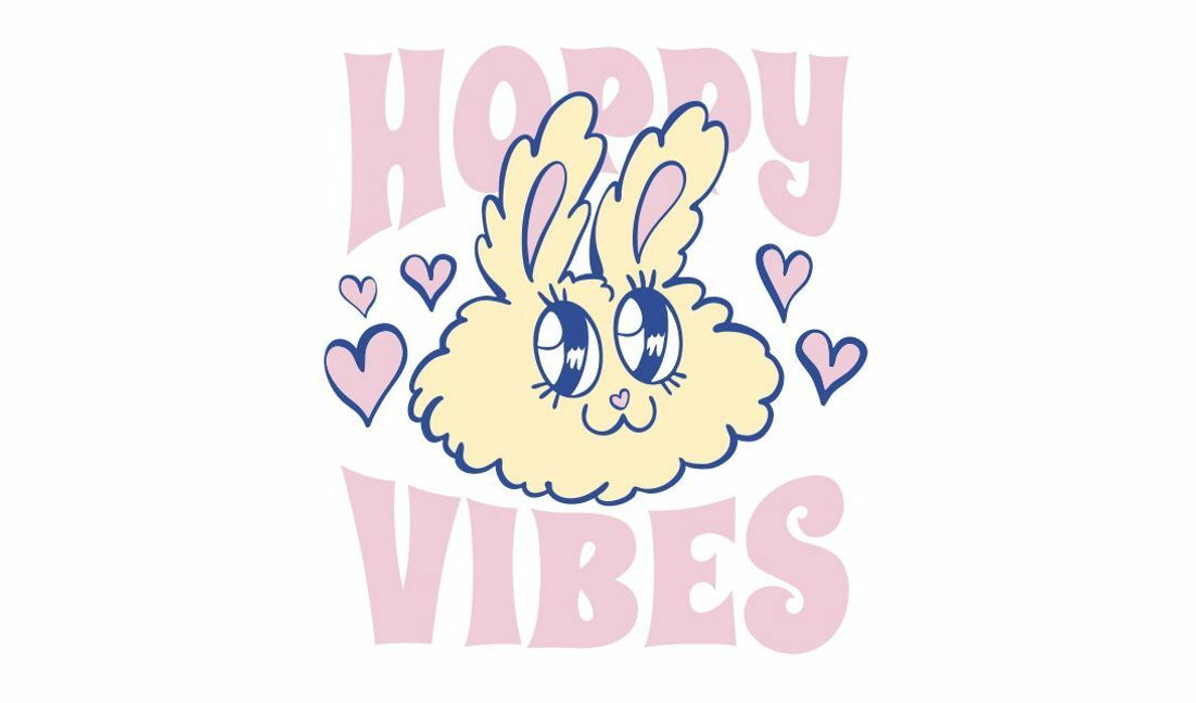 Plantilla de diseño para camiseta Lindo gráfico de conejito con vibraciones alegres.