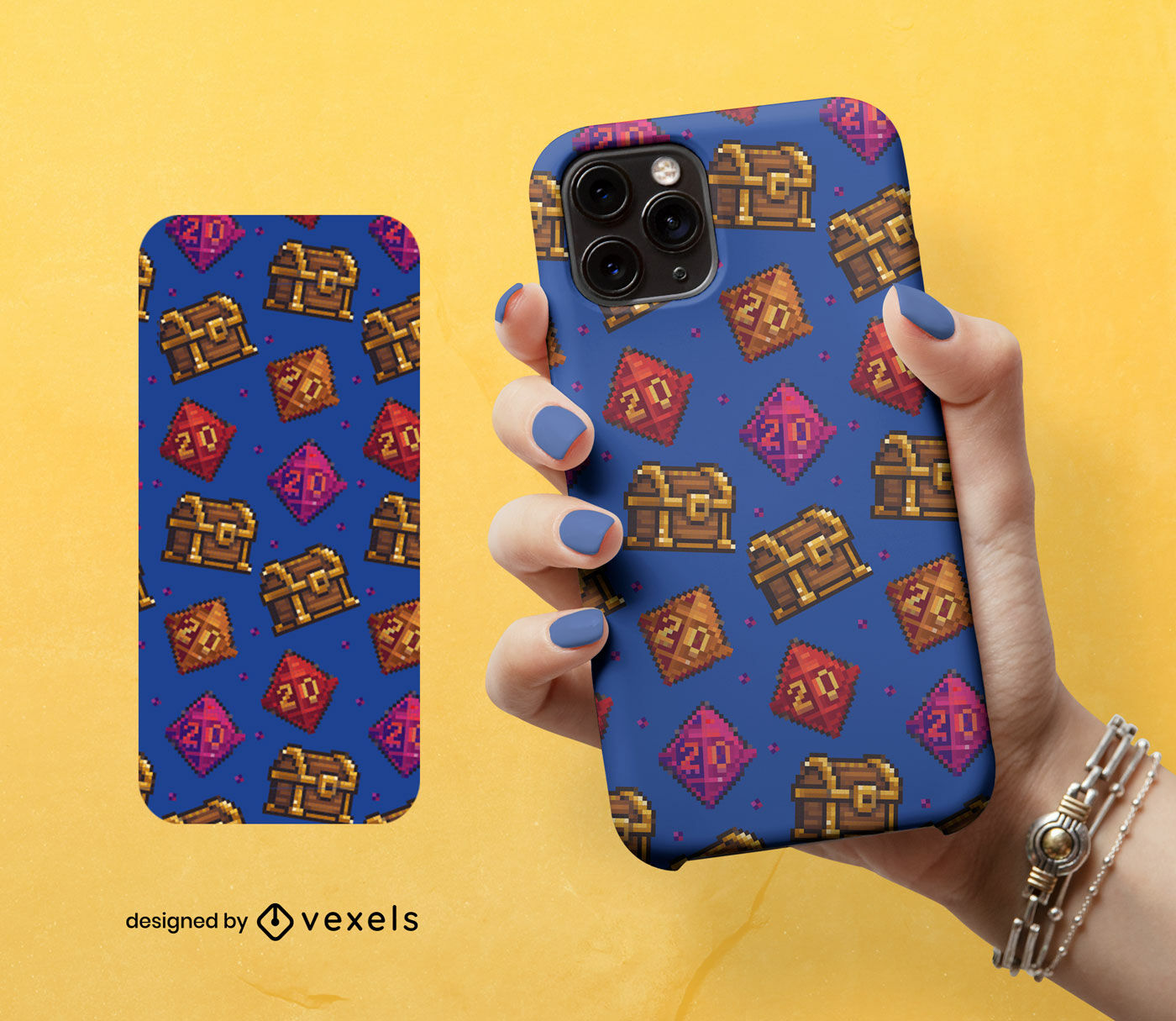 Diseño de funda para teléfono con tesoro de dados de DnD