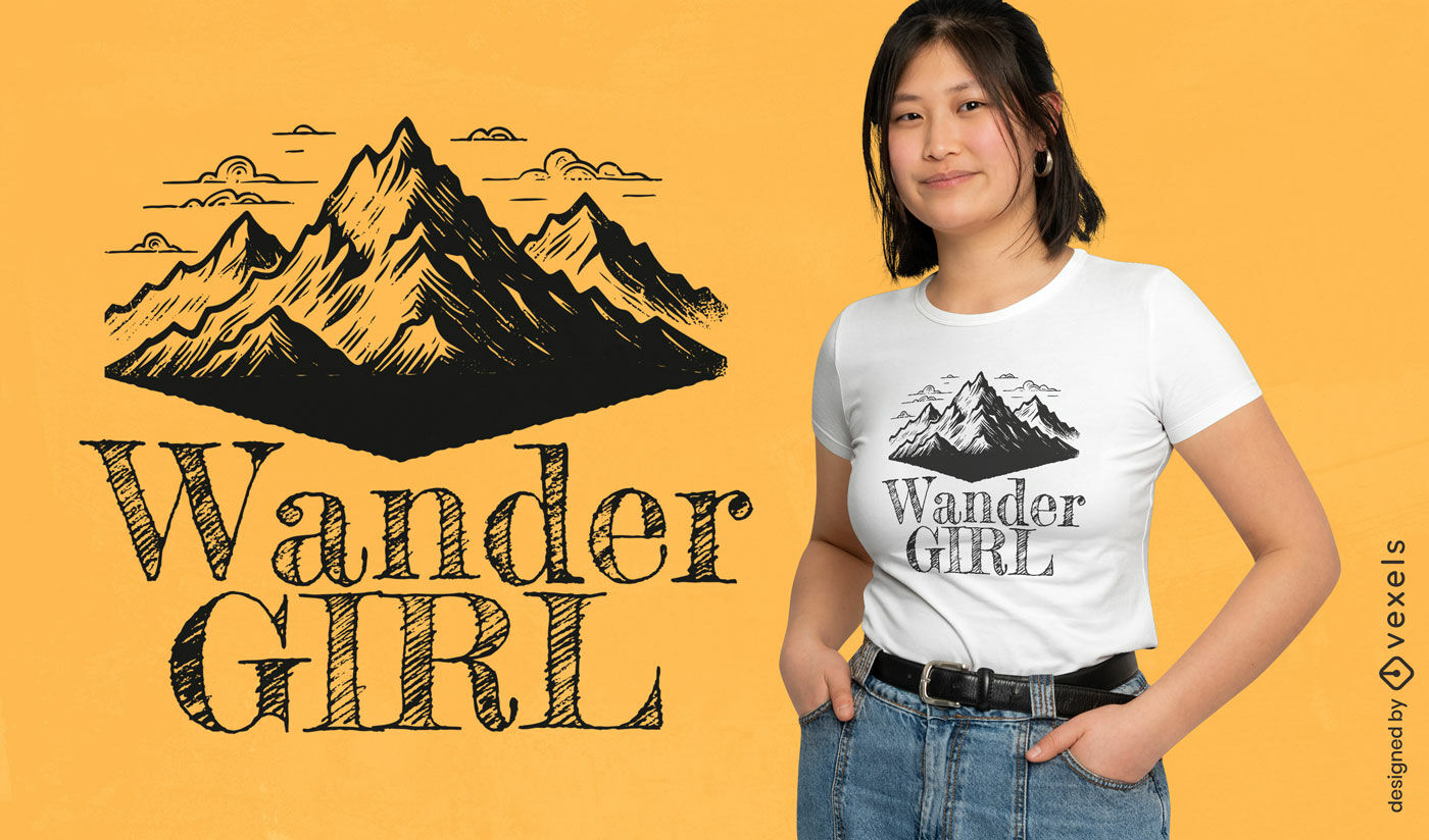 Design de camiseta para garota aventureira da montanha