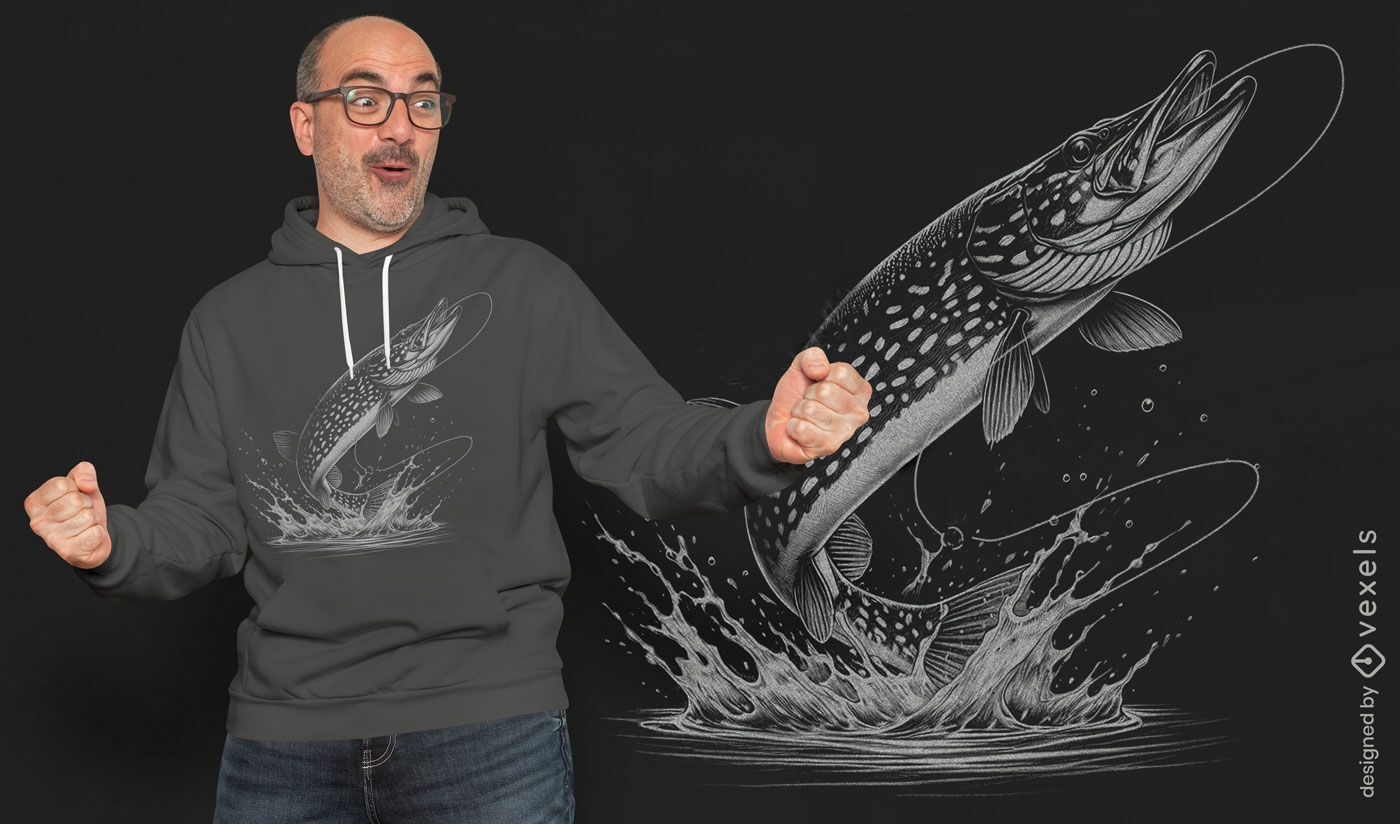 Leaping pike fishing t-shirt design