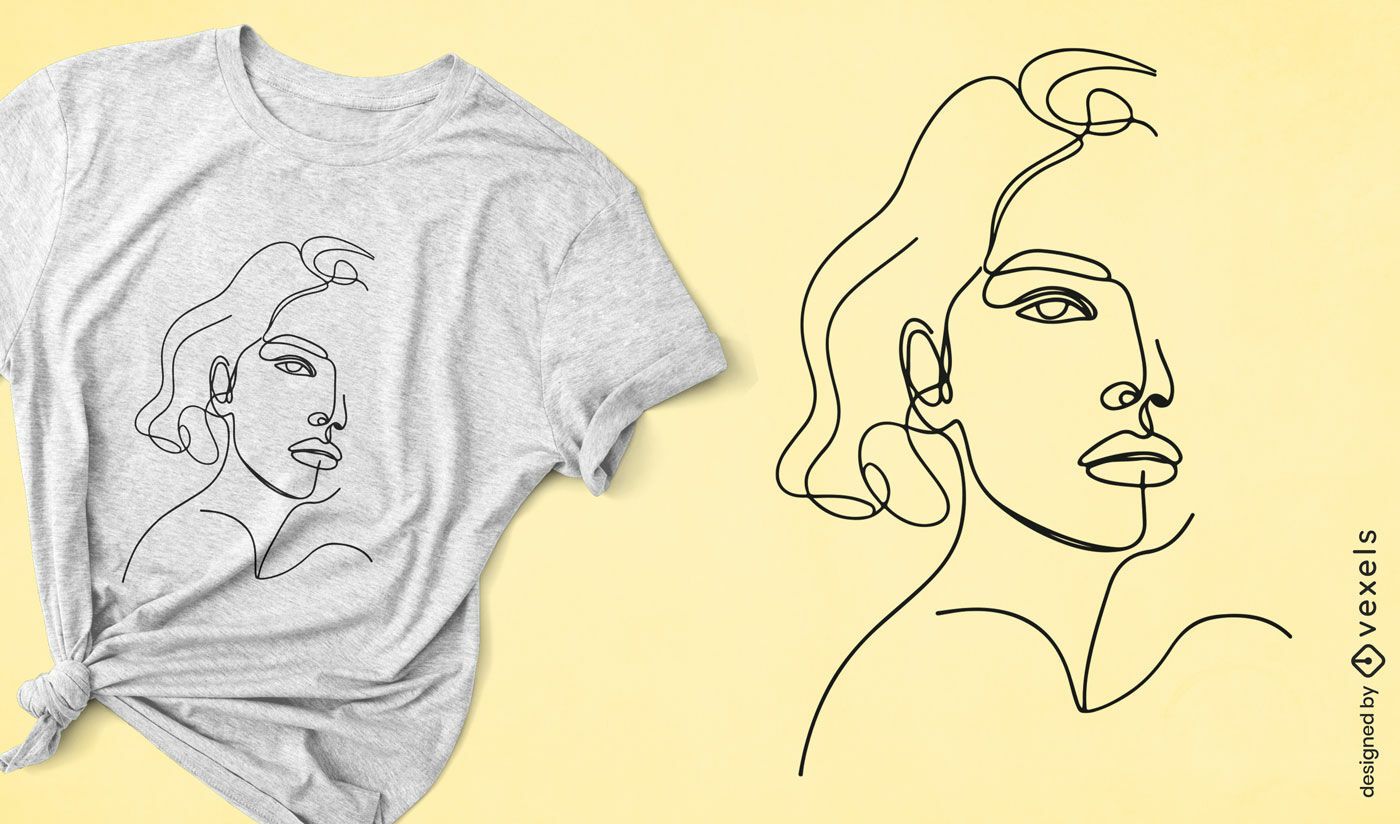 Minimalistisches T-Shirt-Design mit durchgehender Linie und Frauengesicht