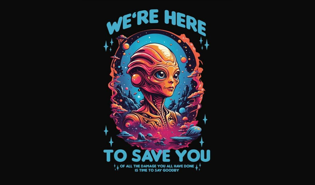 Alien rescue mission illustration t-shirt design template