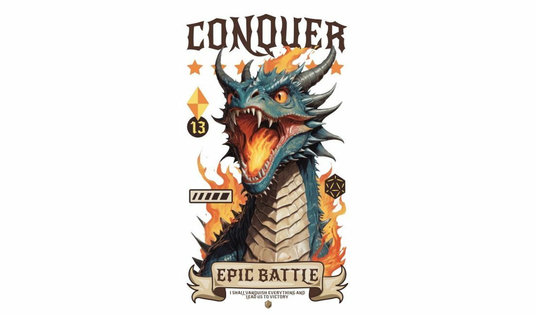 Epic dragon battle design with conquer theme t-shirt design template