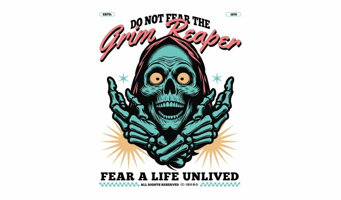 Einzigartiges Sensenmann-Totenkopf-Design mit motivierendem Zitat T-Shirt-Designvorlage