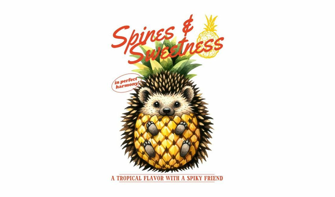 Playful hedgehog pineapple illustration t-shirt design template