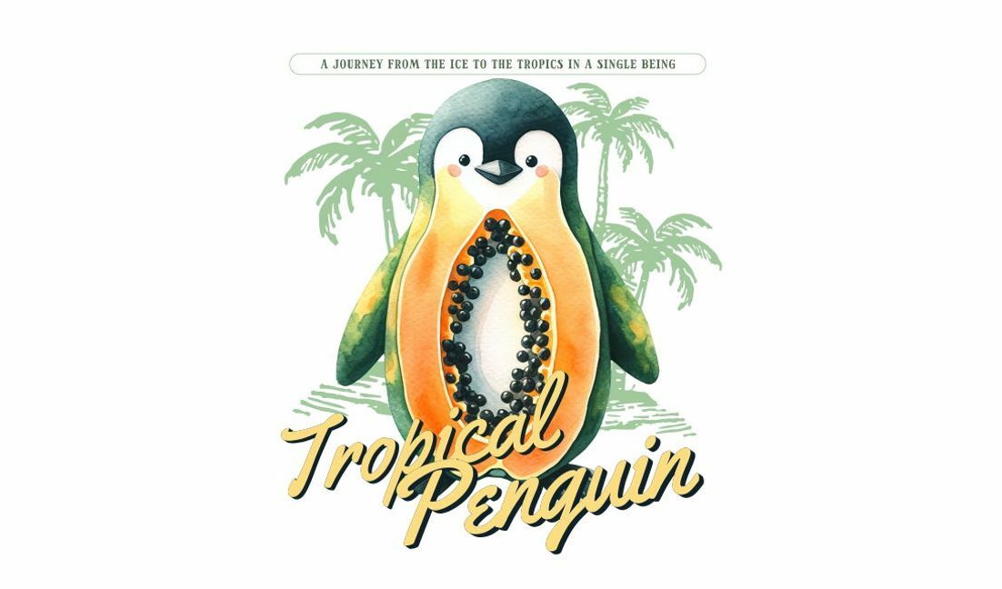 Playful tropical penguin illustration t-shirt design template