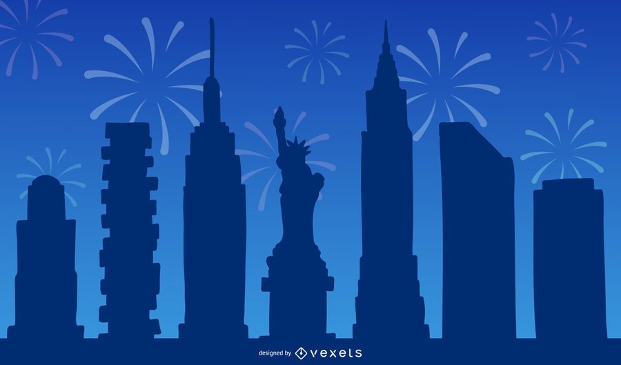 Skyline and Fireworks Silhouette Design Skyline and Fireworks Silhouette Design