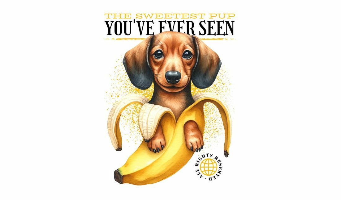 Modelo de design para camiseta Ilustração adorável de filhote de cachorro dachshund com banana