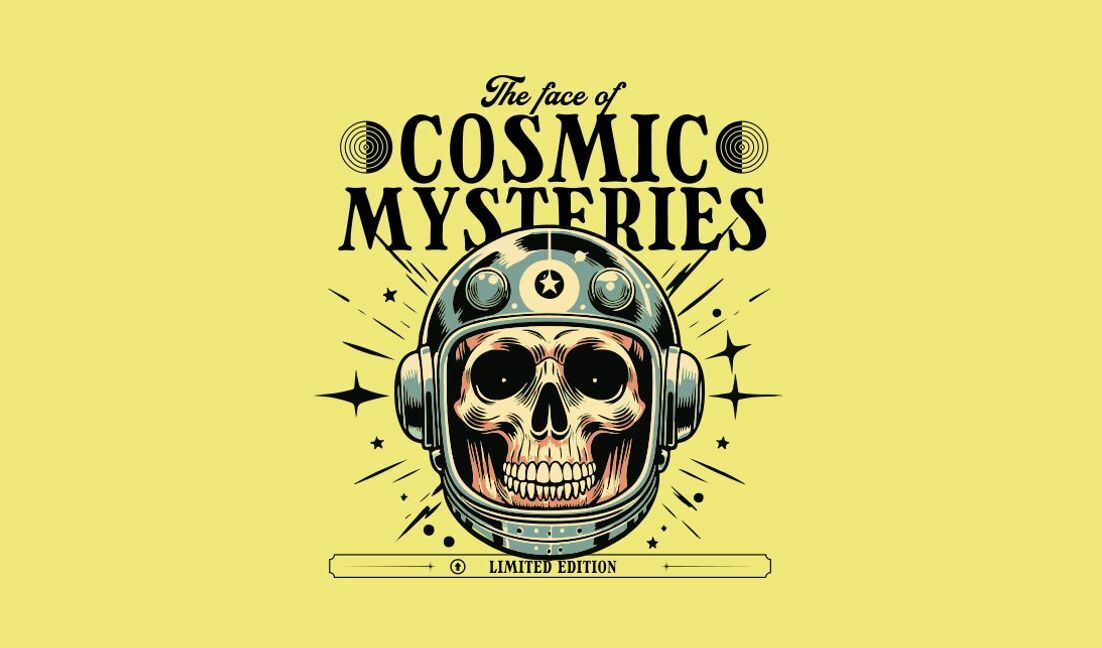 Cosmic mysteries skull astronaut design t-shirt design template