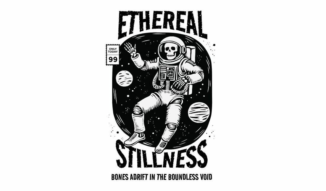 Ethereal astronaut skull design with cosmic elements t-shirt design template