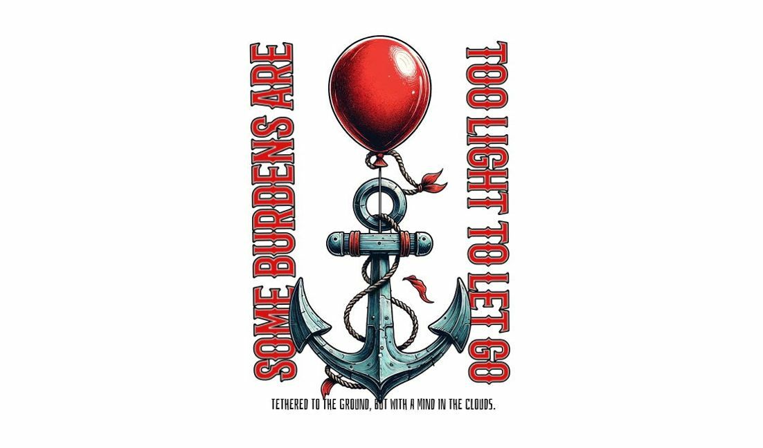 Creative anchor and balloon illustration with poignant quote t-shirt design template