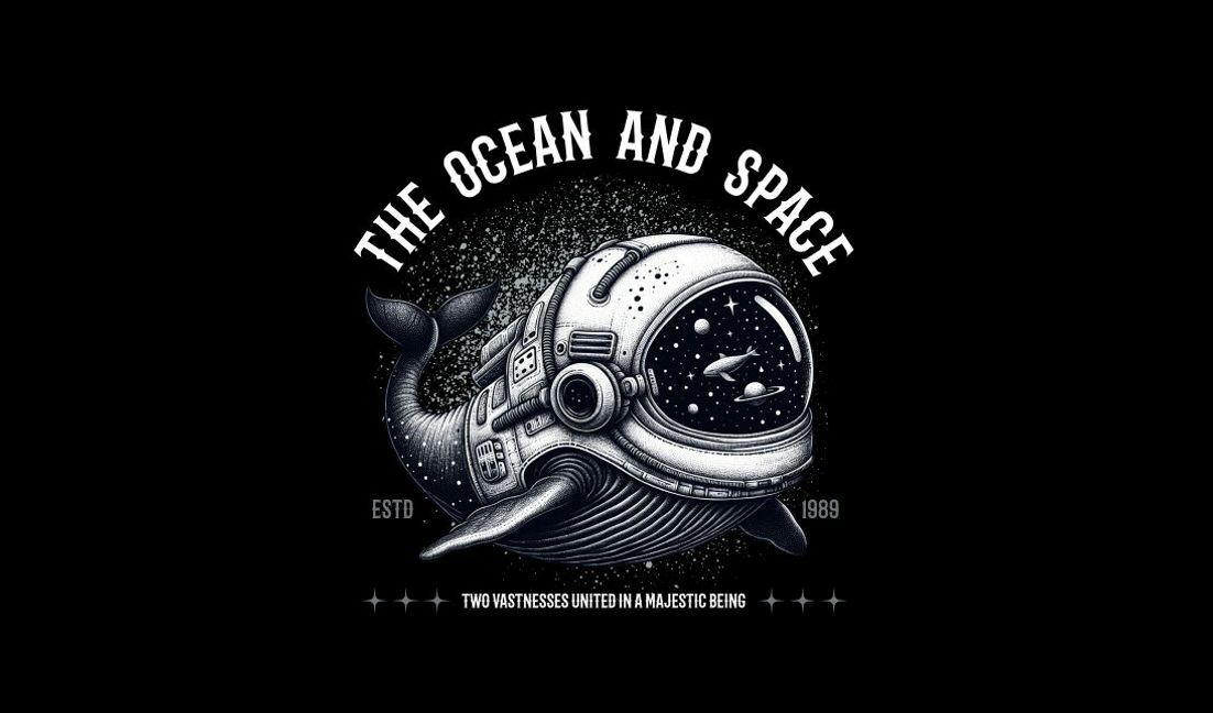 Majestätische Wal-Astronauten-Illustration T-Shirt-Designvorlage