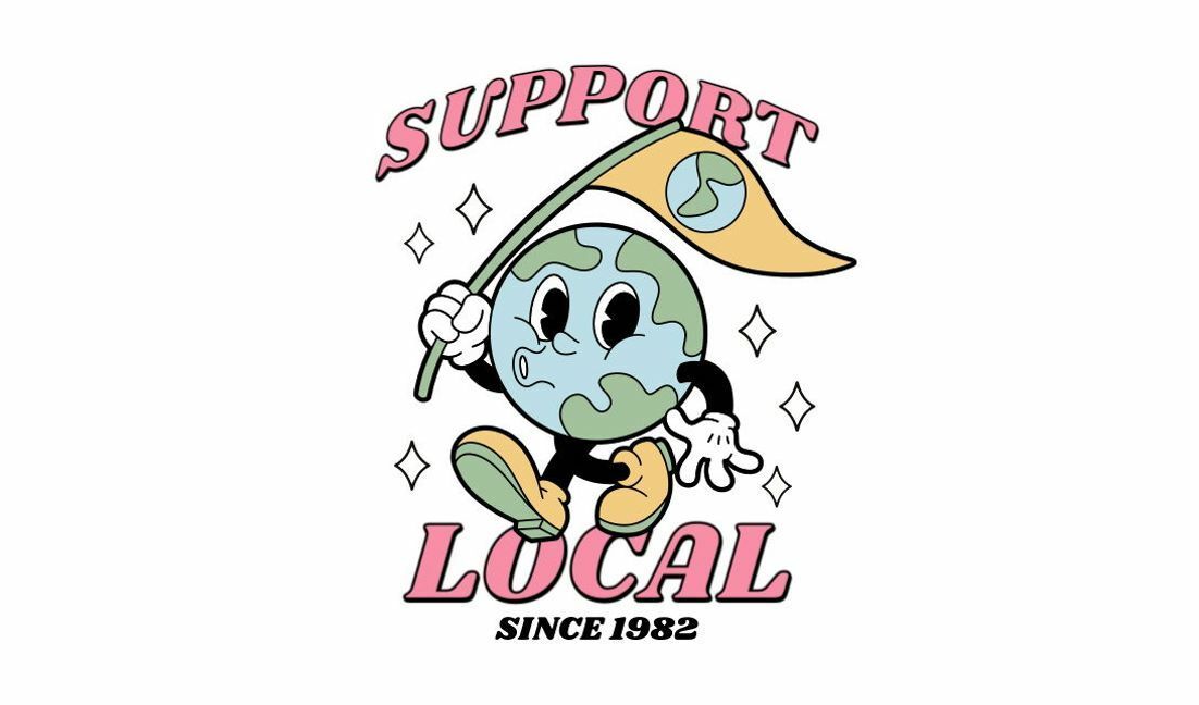 Verspieltes Globus-Design für lokale Unterstützung T-Shirt-Designvorlage