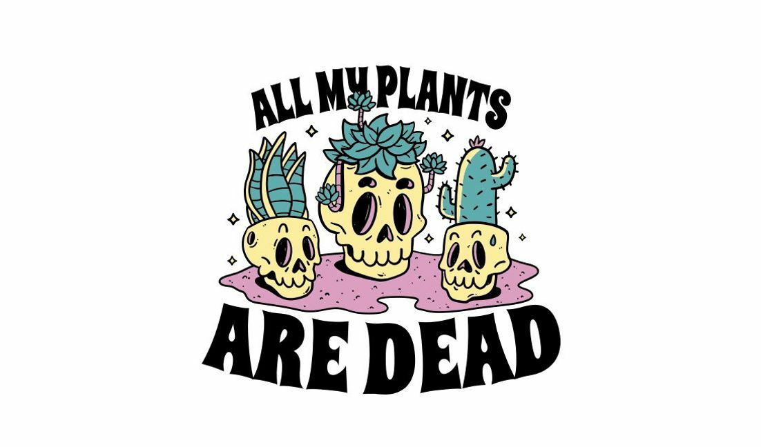 Plantilla de diseño para camiseta Ilustración humorística de una calavera con temática vegetal