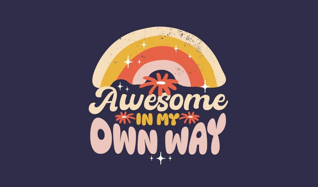 Modelo de design para camiseta Design de tipografia lúdica com arco-íris e citação motivacional