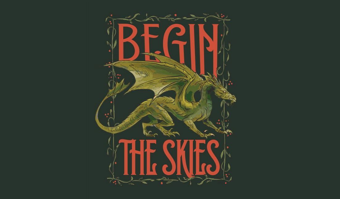 Modelo de design para camiseta Design de dragão mítico e citação motivacional