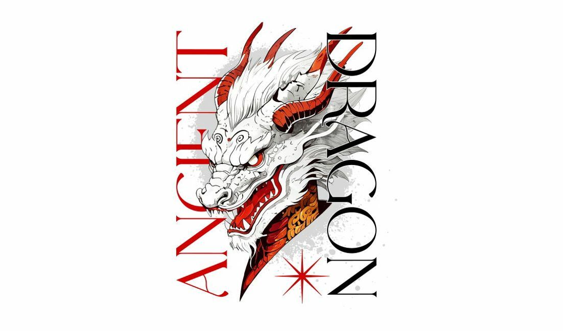 Plantilla de diseño para camiseta Diseño de ilustración de un majestuoso dragón antiguo