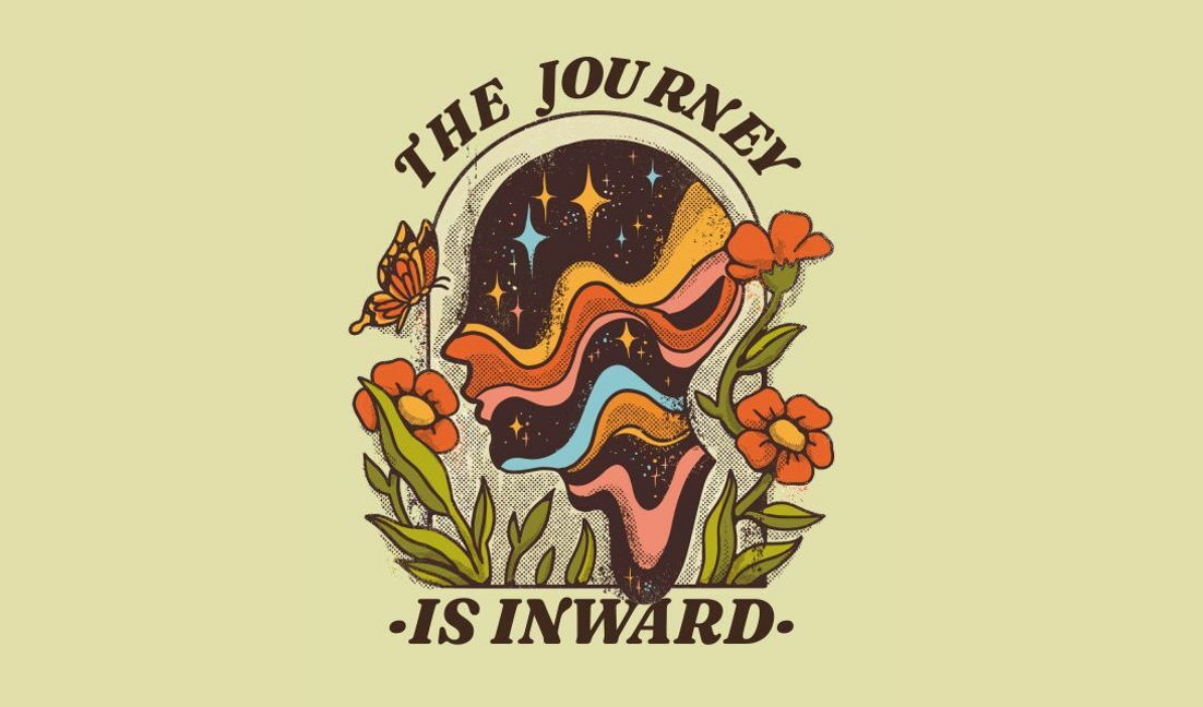 Inward journey illustration with vibrant floral elements t-shirt design template