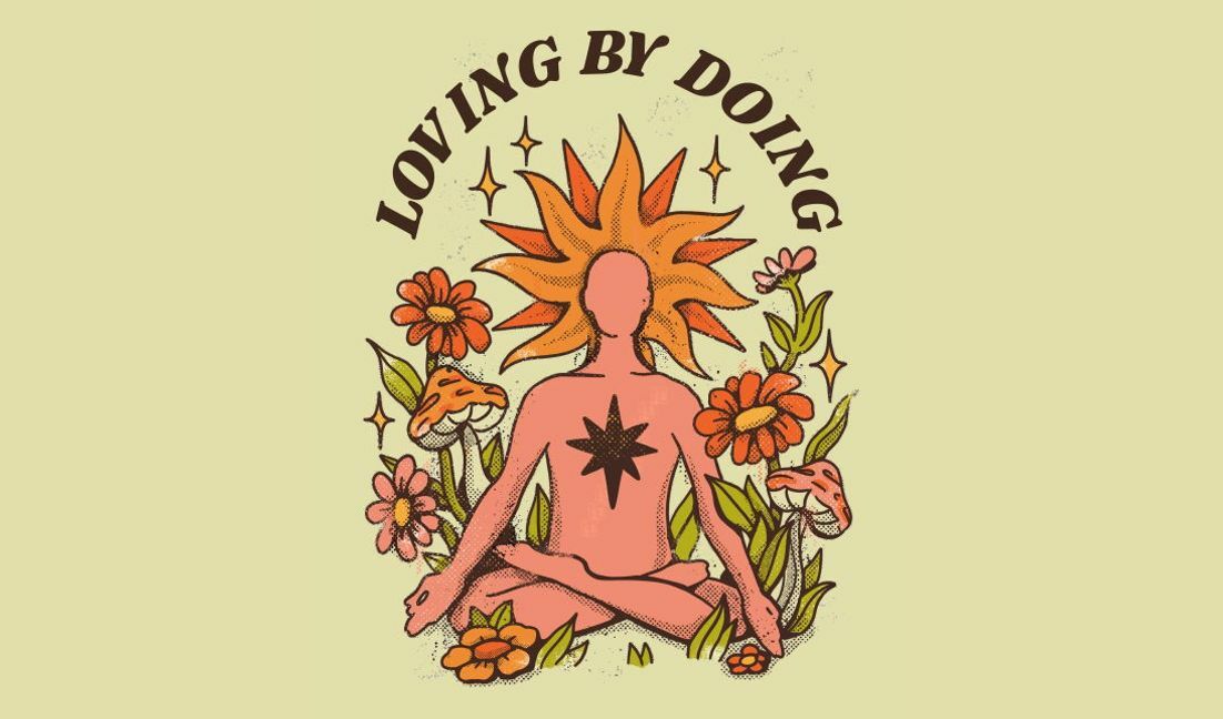 Meditative love quote design featuring vibrant flowers t-shirt design template
