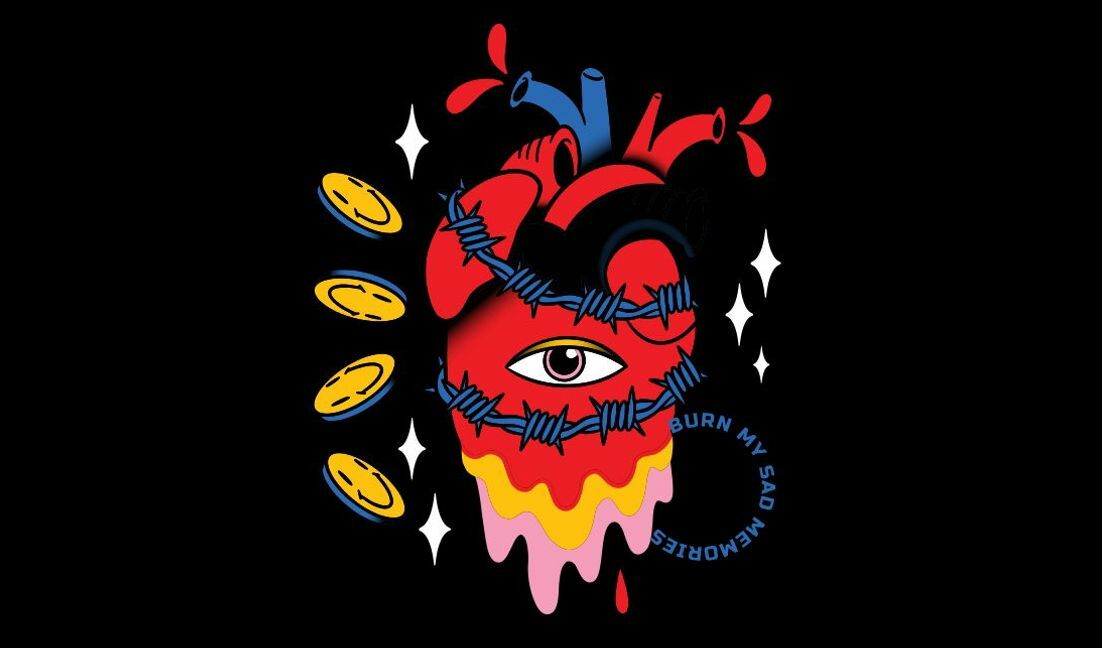 Unique heart illustration with memorable quote t-shirt design template
