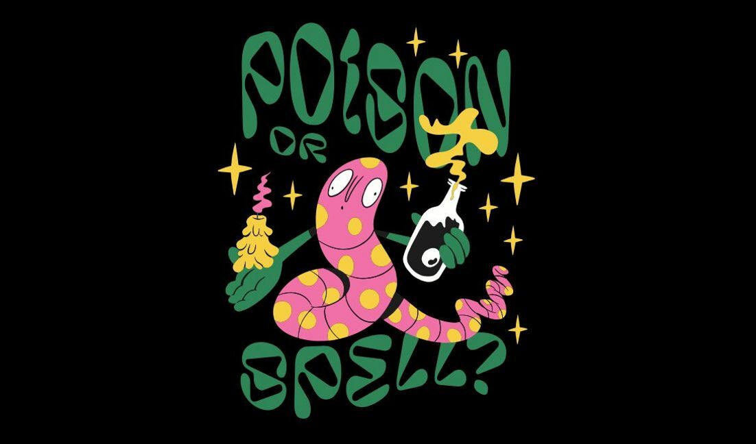 Whimsical poison or spell illustration t-shirt design template