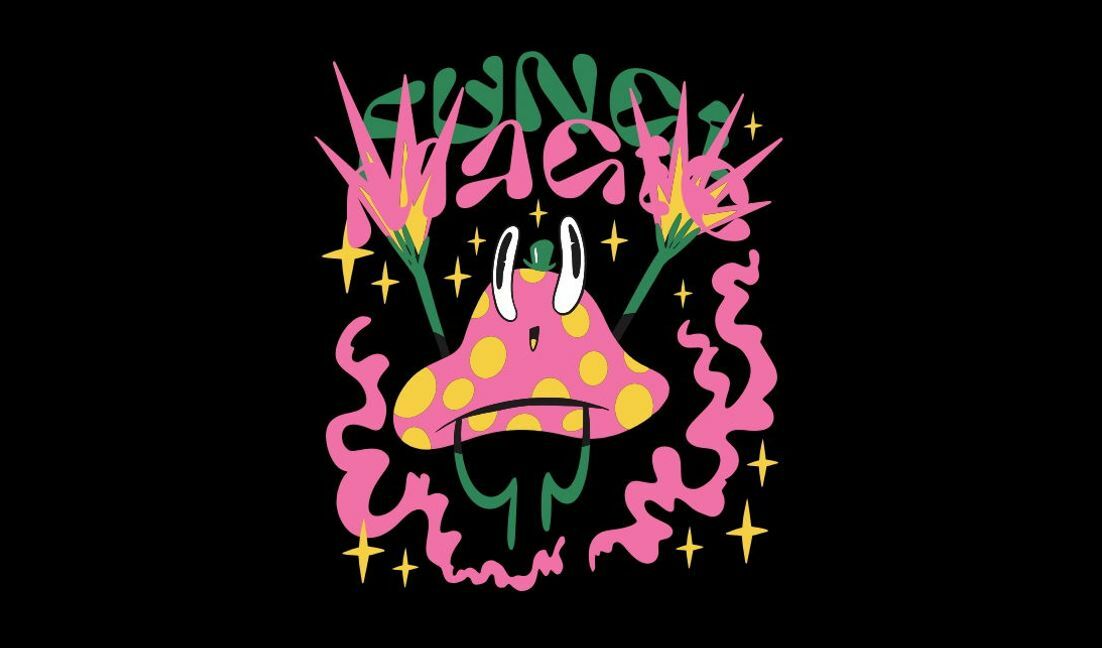 Playful magic frog illustration t-shirt design template