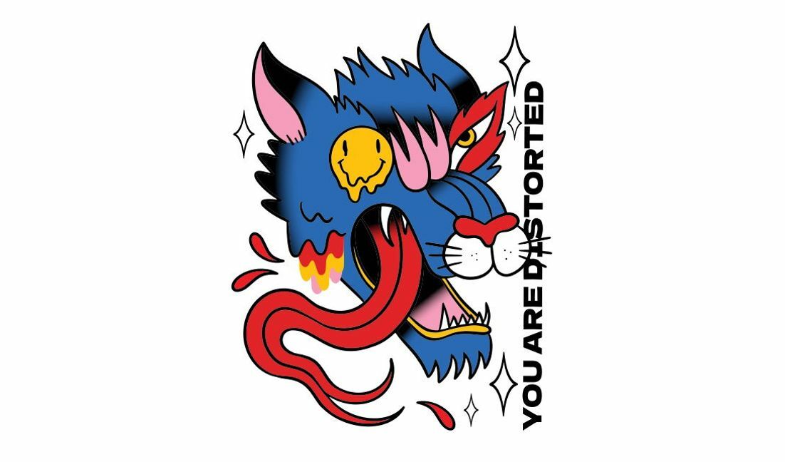 Unique distorted animal illustration t-shirt design template