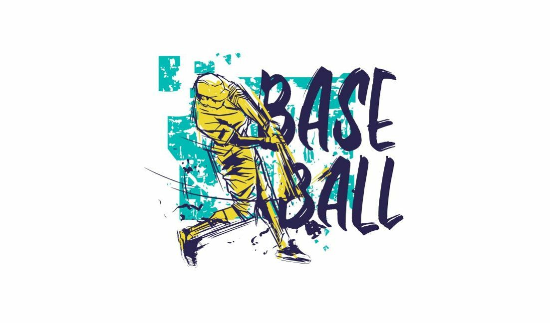 Modelo de design para camiseta Design gráfico dinâmico de jogador de beisebol