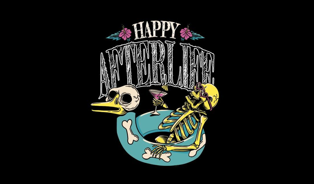 Playful skeleton afterlife pool party design t-shirt design template