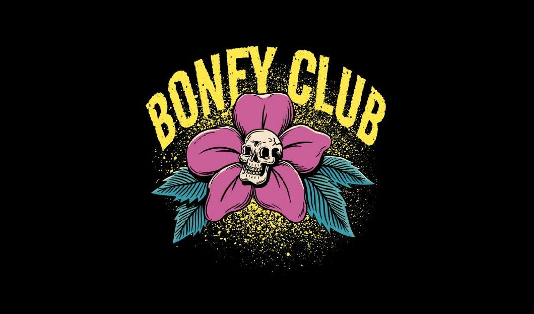 Edgy floral skull design with boney club lettering t-shirt design template