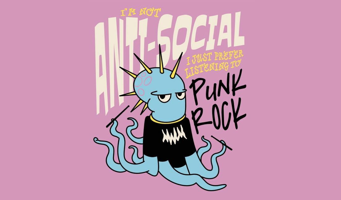 Modelo de design para camiseta Ilustração divertida de polvo punk rock