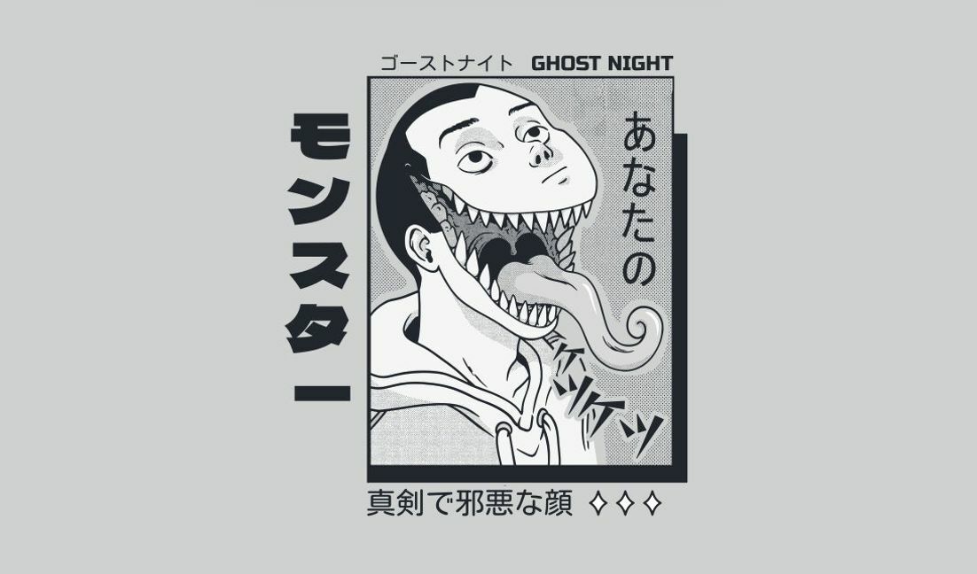 Plantilla de diseño para camiseta Ilustración única de un monstruo fantasma nocturno