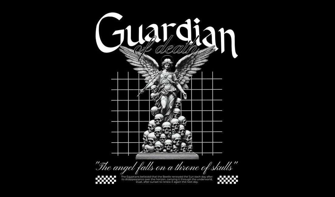 Plantilla de diseño para camiseta Diseño de ángel guardián de la muerte con calaveras