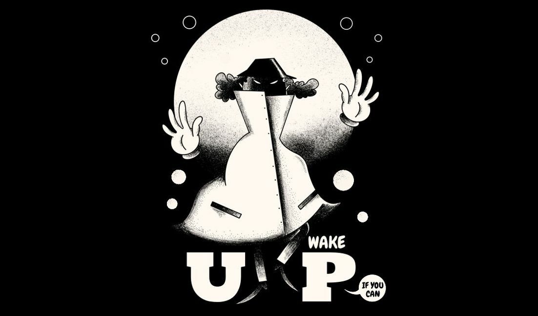 Whimsical wake-up call illustration t-shirt design template